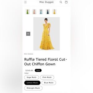 Mac Duggal Yellow Floral Ruffle Chiffon Gown